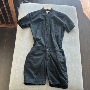 Black Short Sleeve Button-Up Jumpsuit Romper